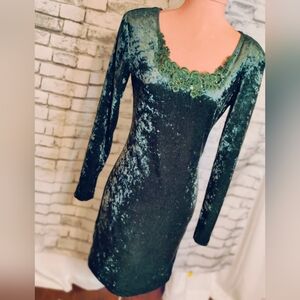 Mini forest  green crushed velvet Vintage 80s All that Jazz Mini Dress  SM
